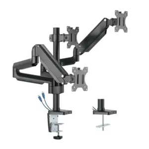 Twisted Minds Premium Triple Monitors Aluminum Pole Mounted Gas Spring Monitor Arm with USB Ports (Fit Screen Size 17"-27") (Supports Curve Screen)
