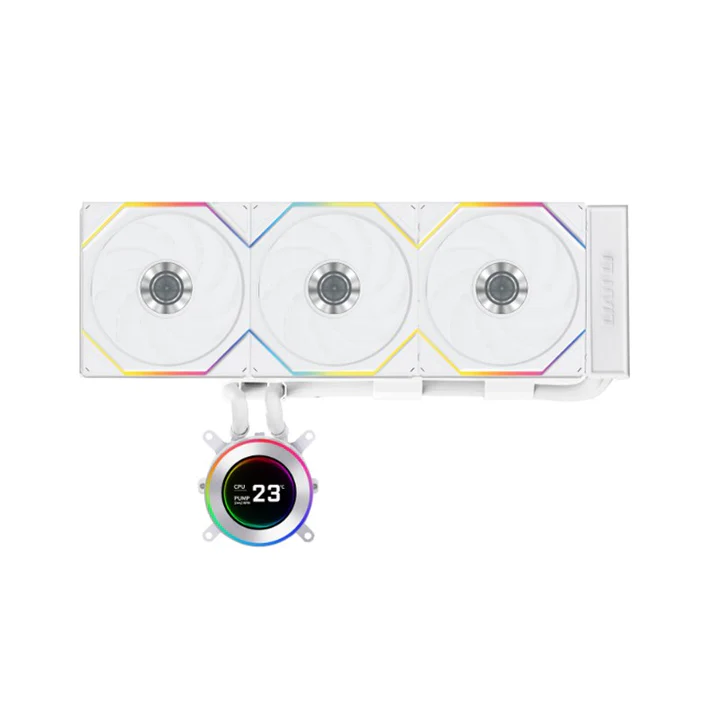 3-2.webp LIAN LI Hydro-Shift II LCD-C 360TL Liquid CPU Cooler with TL Wireless Fans, 2.1" IPS LCD Screen - White - Image 1
