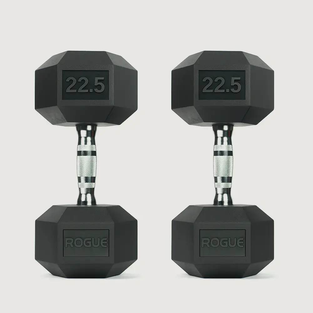 3-7-1.webp 22.5LB ROGUE RUBBER HEX DUMBBELL - PAIR - Image 1