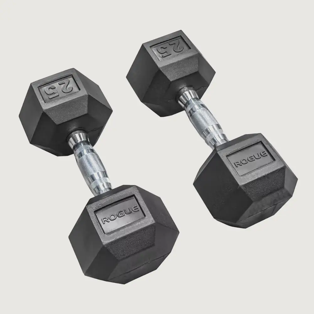 38-2.webp 25LB ROGUE RUBBER HEX DUMBELL PAIR - Image 1