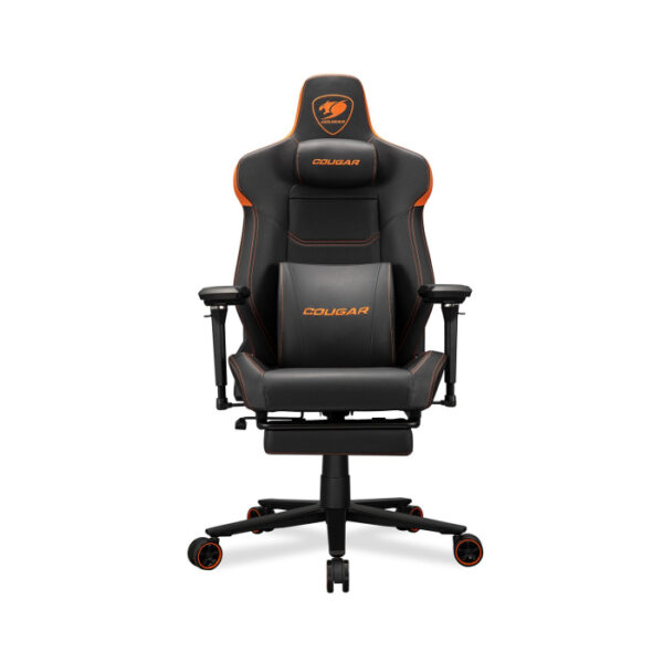 Cougar Armor Evo M Breathable PVC leather.5D Adjustable Armrest.Retractable Footrest.Magnetic Memory Foam Neck Pillow - Black/Orange