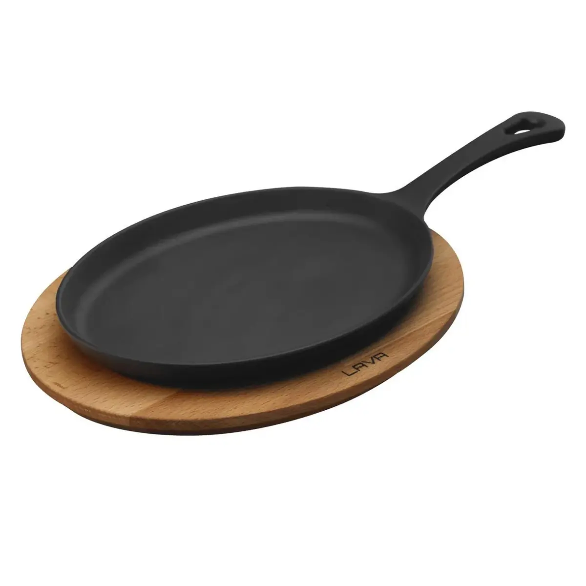 LAVA METAL FAJITA PLATE AND WOODEN PLATTER ; 17x23cm; SKILLET OVAL - Image 1