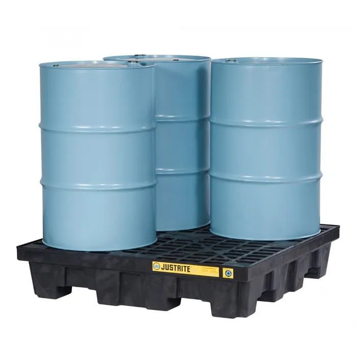 42-1.webp EcoPolyBlend™ Spill Control Pallet With Drain, 4 Drum Square, Recycled Polyethylene, Black - Image 1