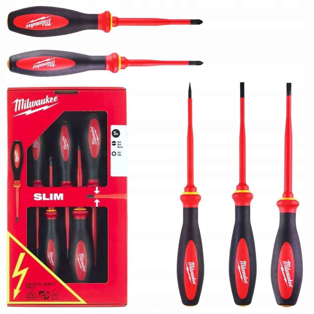 Milwaukee 5pc VDE Slim Screwdriver Set: Safe & Precise Electrical Work - Image 1