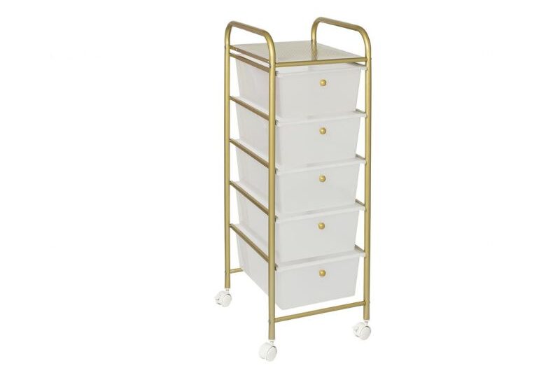 5-drawer-cart-e1778363766121.jpg Honey-Can-Do Plastic 5-Drawer Rolling Storage Cart Clear/Gold - Image 1