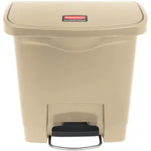 RUBBERMAID STREAMLINE RECTANGULAR FRONT STEP-ON TRASH CAN- 4 GAL, BEIGE