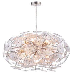 CHANDELIERS DESROCH SILVER LEAF TONED RUSTIC VINTAGE IRON AND GLASS PENDANT LIGHT