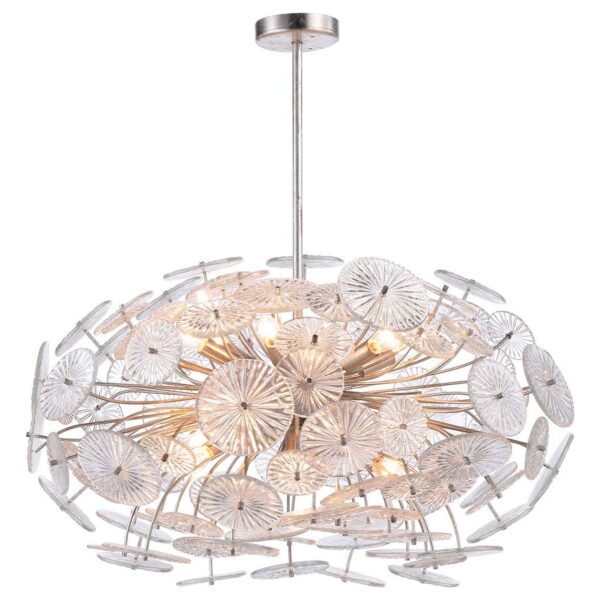 CHANDELIERS DESROCH SILVER LEAF TONED RUSTIC VINTAGE IRON AND GLASS PENDANT LIGHT
