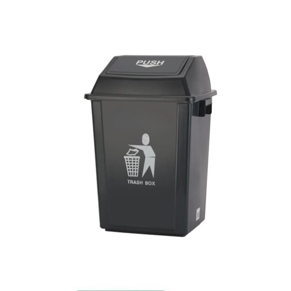60 Ltr Industrial Garbage Drum with Push Lid - Black