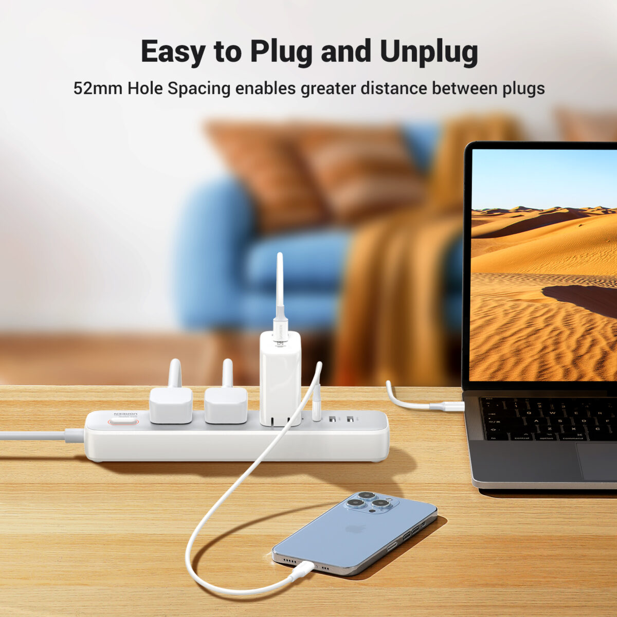 UGREEN 30W Wall Charger & 3-AC Power Strip with Master Switch - Image 3