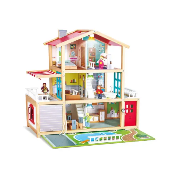 Hape Family Mansion Wooden Dollhouse | Playset with Furniture & Dolls