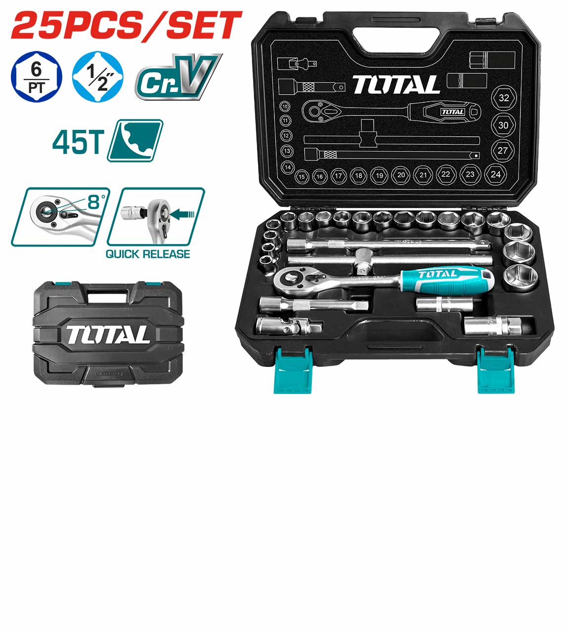7-4-1.jpg TOTAL 25 Pcs 1/2″ Socket Set - Image 1