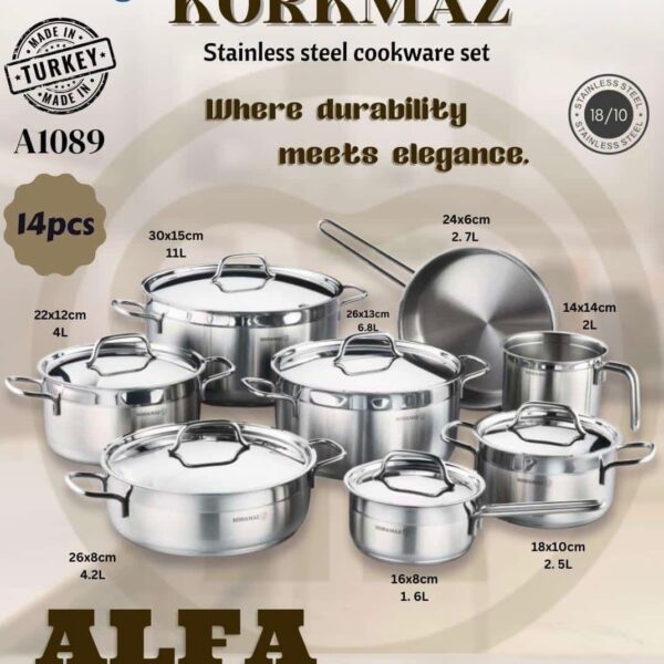 Korkmaz A1089 Alfa Grande 14pcs Stainless Steel Cookware Set