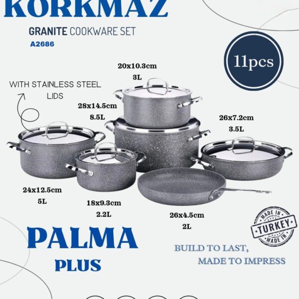 Korkmaz A2686 Palma Plus 11pcs Granite Cookware Set