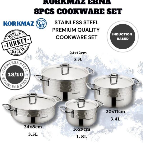 Korkmaz Erna 8pcs Stainless Steel Cookware Set