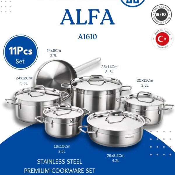 Korkmaz A1610 Alfa 11pcs Stainless Steel Cookware Set