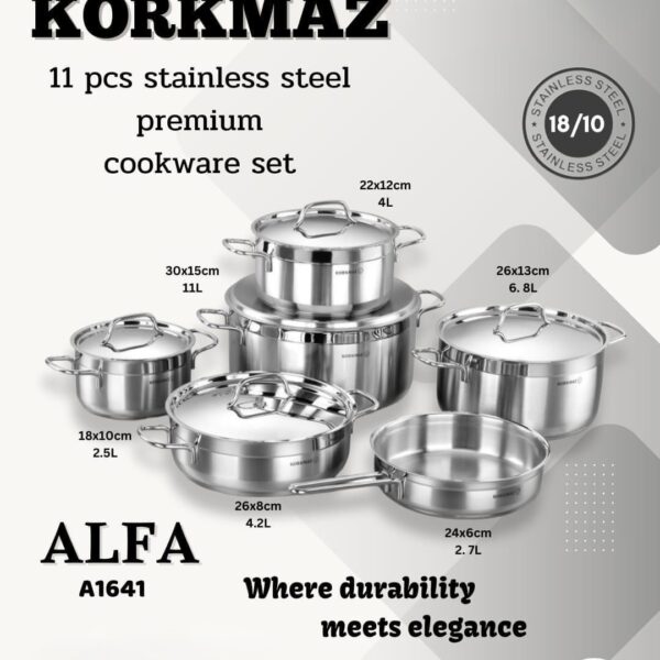 Korkmaz A1641 Alfa 11pcs Stainless Steel Cookware Set