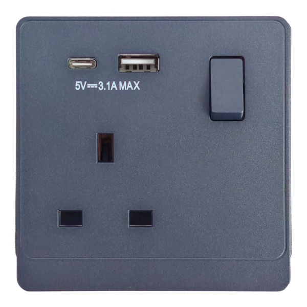 ADMORE 13A Switch Socket with USB A & C Charging Ports (Grey)