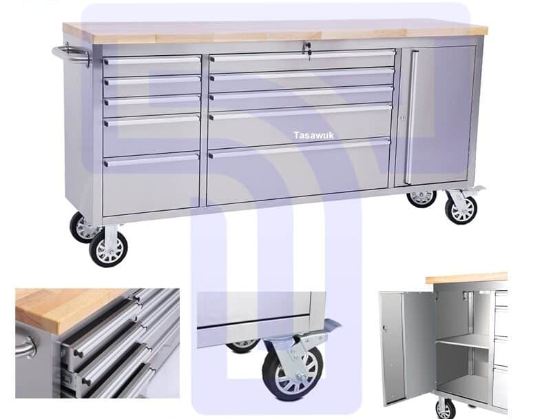 DNWJ4713-e1662656766398.jpg 72" Stainless Steel Tool Trolley with 10 Drawers and Cabinet - Image 1