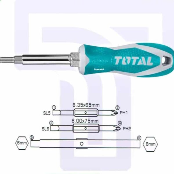Total 6-in-1 Multi-Bit Screwdriver: Compact & Multifunctional