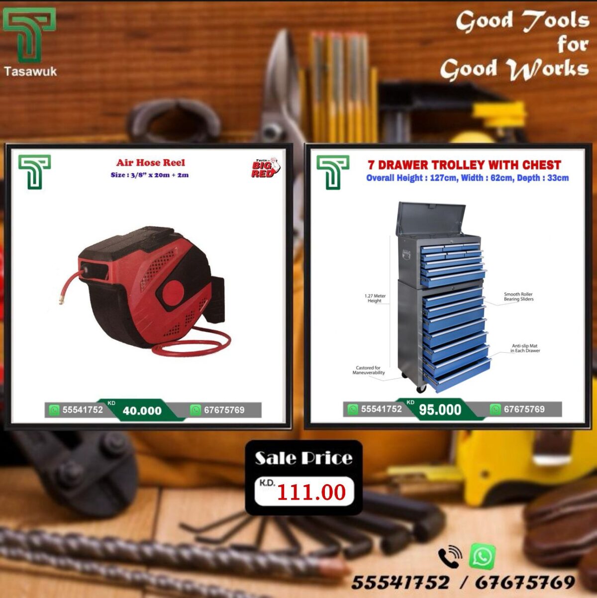 7 Drawer Trolley with 20m Air Hose Reel - Image 1