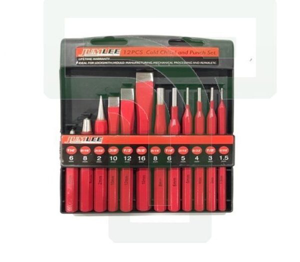 JUMLEE 12pc Cold Chisel & Punch Set: Tackle Metalworking & Demolition Jobs