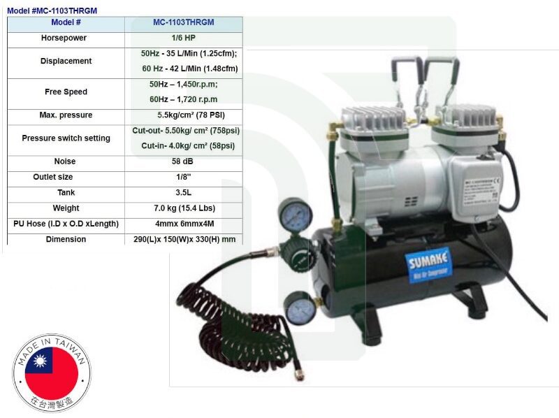 IMG_4503-e1660223642170.jpg Sumake Mini Air Compressor - 1/6 HP Noise : 58 dB Tank : 3.5L - Image 1
