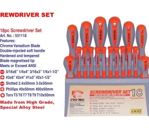 Protec 18-Piece Screwdriver Set: Equip Yourself for Various Screw Driving Jobs