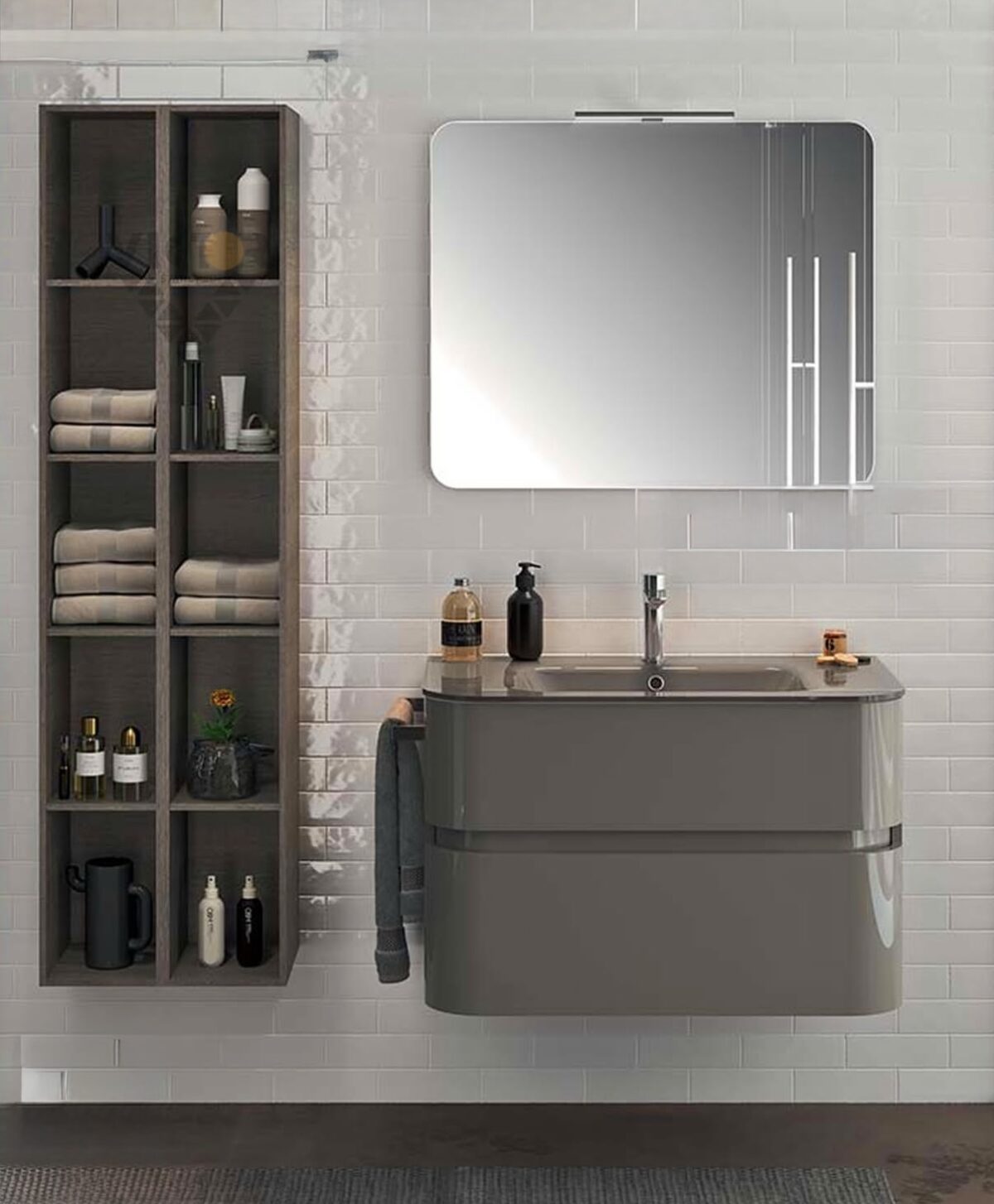 Screenshot Luxurious 80cm Matte Dark Beige Basin Cabinet & Mirror Set - Image 1