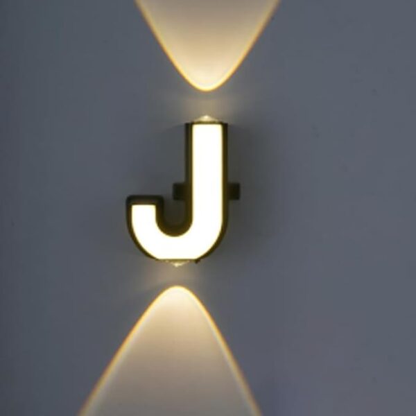 LED Alphabet Wall Lamp Letter Sign Wall Light Black Outside Indoor Decorative Light Letter J