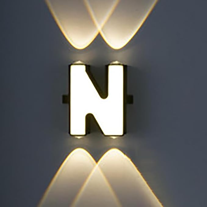 N.jpg LED Alphabet Wall Lamp Letter Sign Wall Light Black Outside Indoor Decorative Light Letter N - Image 1