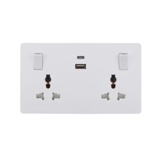 ADMORE 2 Gang Universal Socket with A & C Ports (White)
