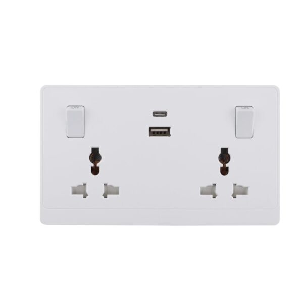 ADMORE 2 Gang Universal Socket with A & C Ports (White)