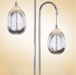 LED 2 light table lamp in polished chrome and clear glass finished