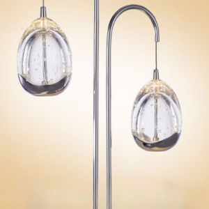 LED 2 light table lamp in polished chrome and clear glass finished