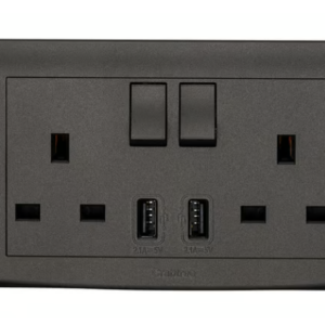 Crabtree 13A Double Switched Socket with 4.2A USB Charging Ports (Black Finish)
