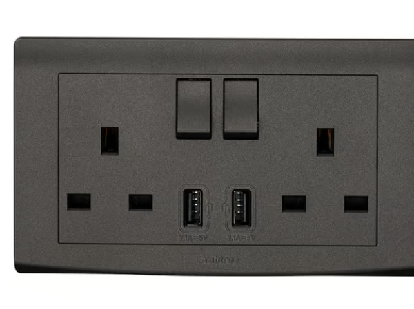 Crabtree 13A Double Switched Socket with 4.2A USB Charging Ports (Black Finish)