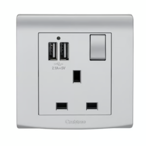 Crabtree 13A Switched Socket with 2.1A USB Charging Ports (Silver Finish)