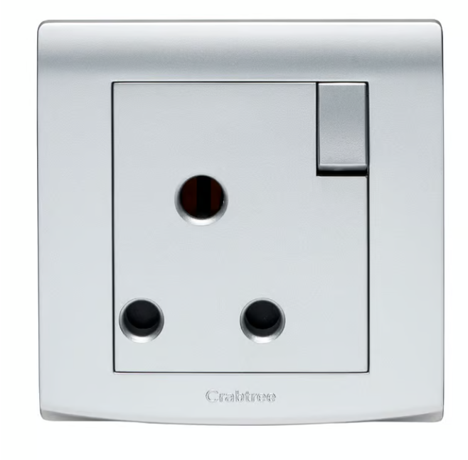 Untitled-122.png Crabtree 15A Round Pin Switched Socket (Silver Finish) - Image 1