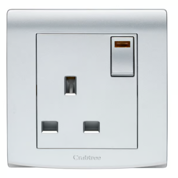 Crabtree 13A Switched Socket with Neon Indicator Light (Silver Finish)