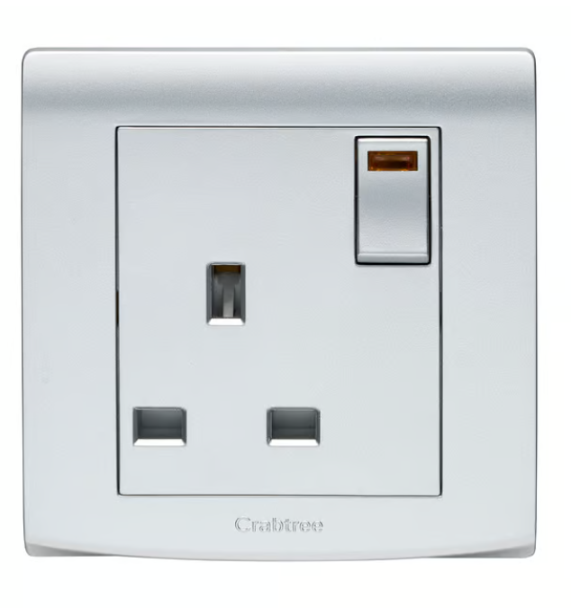 Untitled-123.png Crabtree 13A Switched Socket with Neon Indicator Light (Silver Finish) - Image 1
