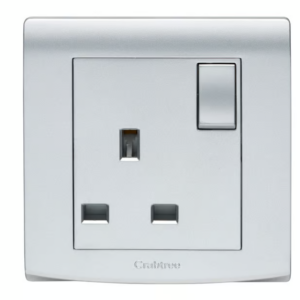 Crabtree 13A Switched Socket with Neon Indicator Light (Silver Finish)
