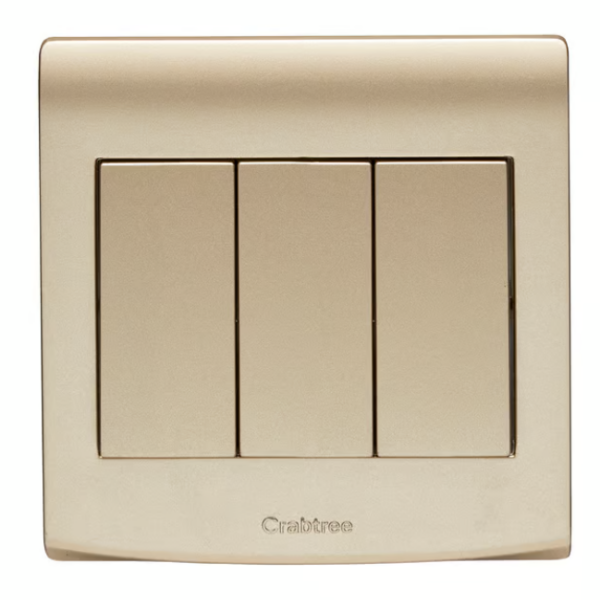 Crabtree 10AX 3 Gang 2 Way Switch (Luxurious Gold Finish)