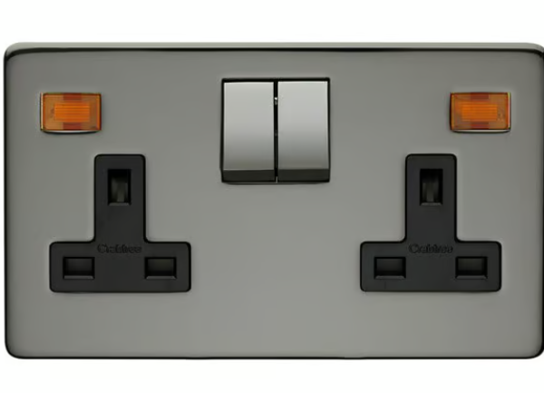 Crabtree Double Switched Socket with Neon Indicator Light (Platinum Finish)