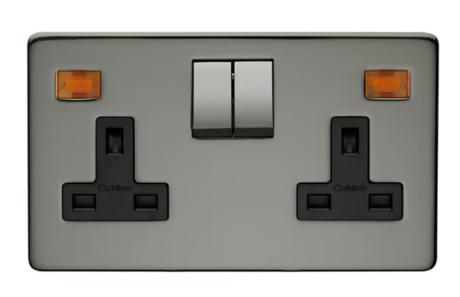 Untitled-33-2.png Crabtree Double Switched Socket with Neon Indicator Light (Platinum Finish) - Image 1