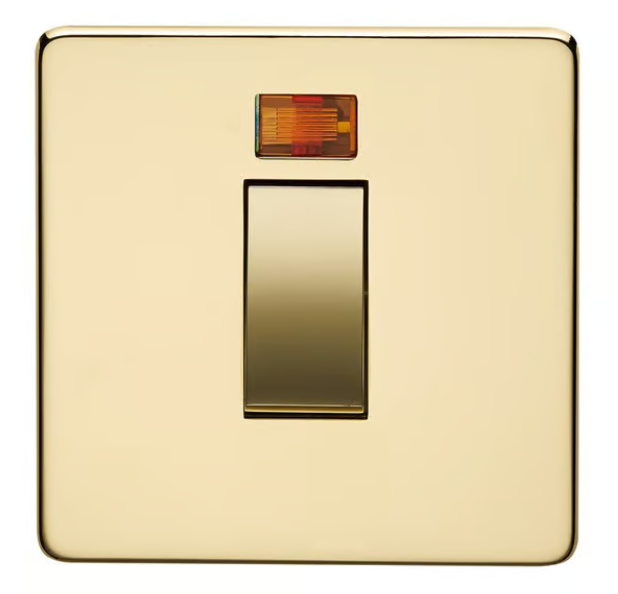 Untitled-39-1.png Crabtree 1 Gang Switch with Neon Indicator (Gold Vertical Plate) - Image 1