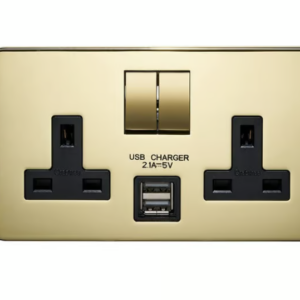 CRABTREE 13A 2 Gang DP Switched Socket with USB Outlets Gold