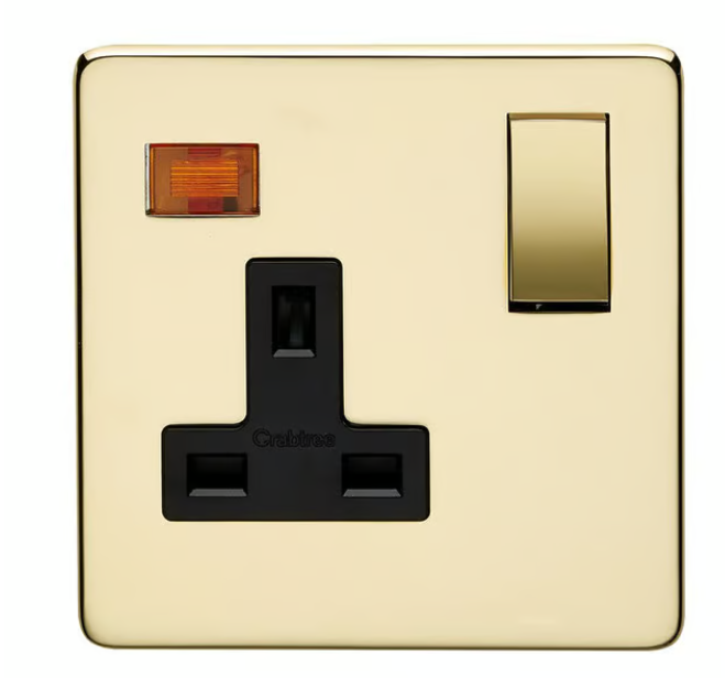 Untitled-43-1.png Crabtree 13A 1 Gang DP Switched Socket with Neon Indicator (Gold) - Image 1