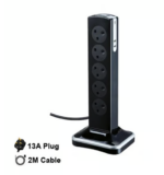 MASTERPLUG 10socket Tower extension with Tel & USB, 2 Meter Polished Black