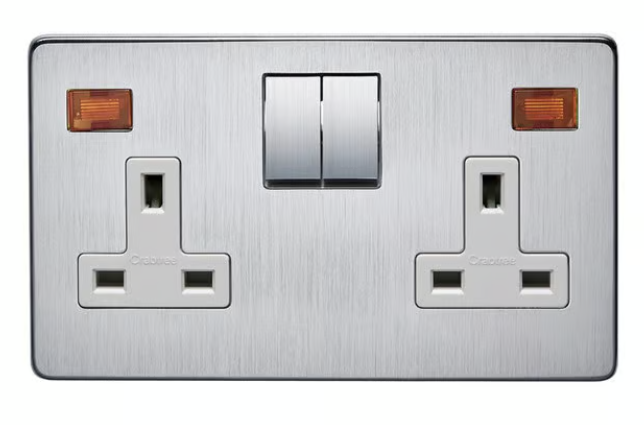 Untitled-53-1.png Crabtree 13A Double Pole Switched Socket with Neon (Satin Chrome Finish) - Image 1
